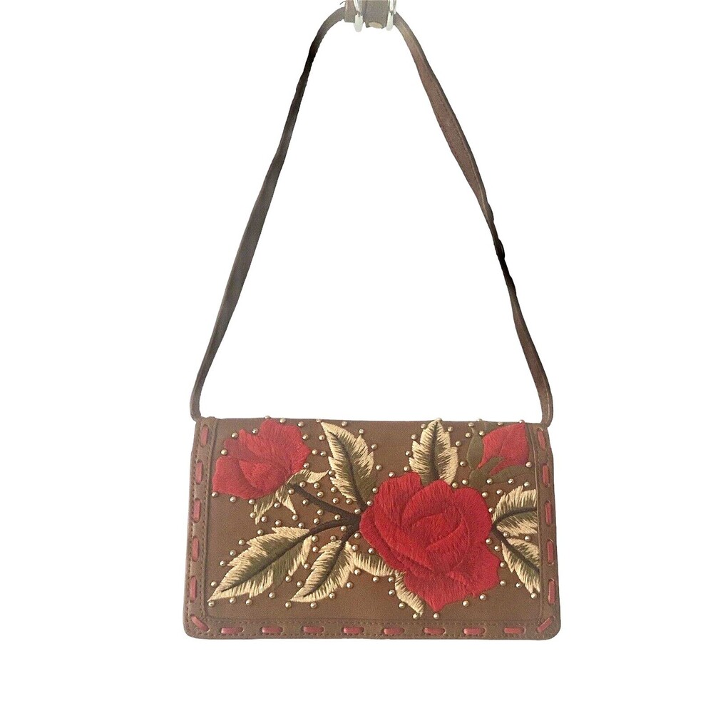 ISABELLA FIORI  "Ramblin Rose" Wallet Wristlet  Brown Genuine Leather Embroided